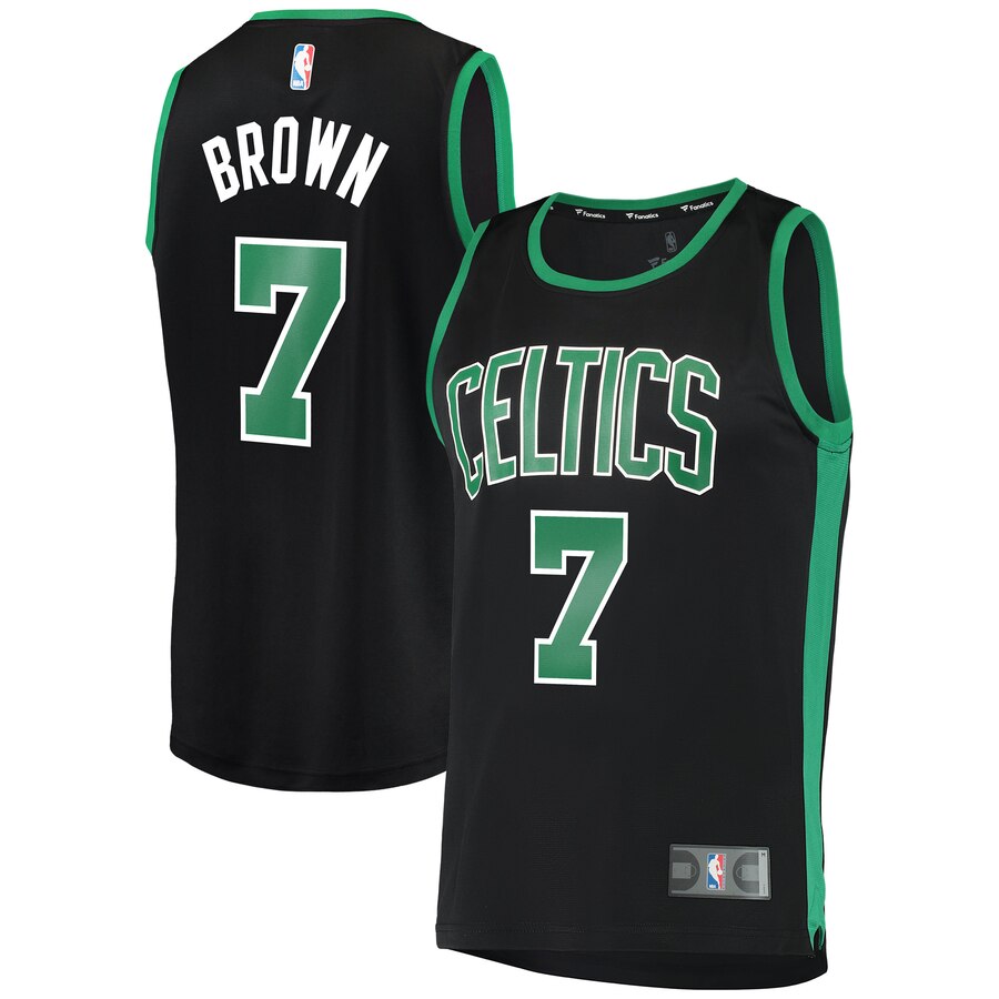 Men's Boston Celtics Jaylen Brown #7 Fast Break Fanatics Branded Statement Edition Replica Player Black Jersey 2401LLTN